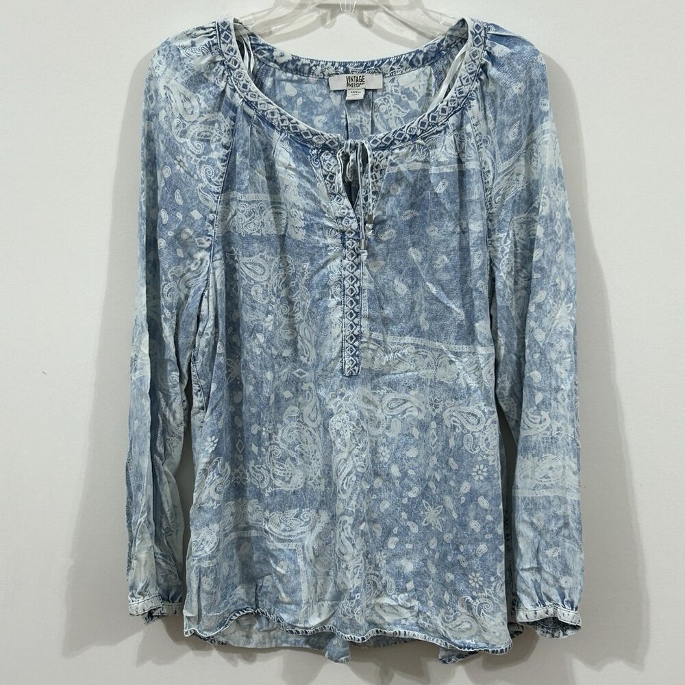 Vintage America Carmella Paisley Floral Print Tunic Top Boho Peasant Prairie LG